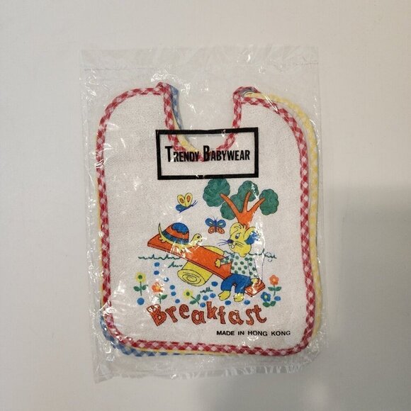 NOS NEW Vintage Trendy Babywear Breakfast Lunch Dinner Baby Bibs SET OF THREE - Picture 2 of 5